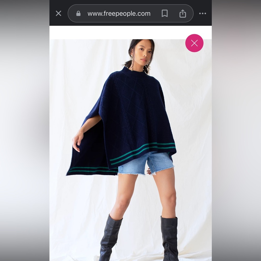 Free People Harbour Stripe Cable Poncho